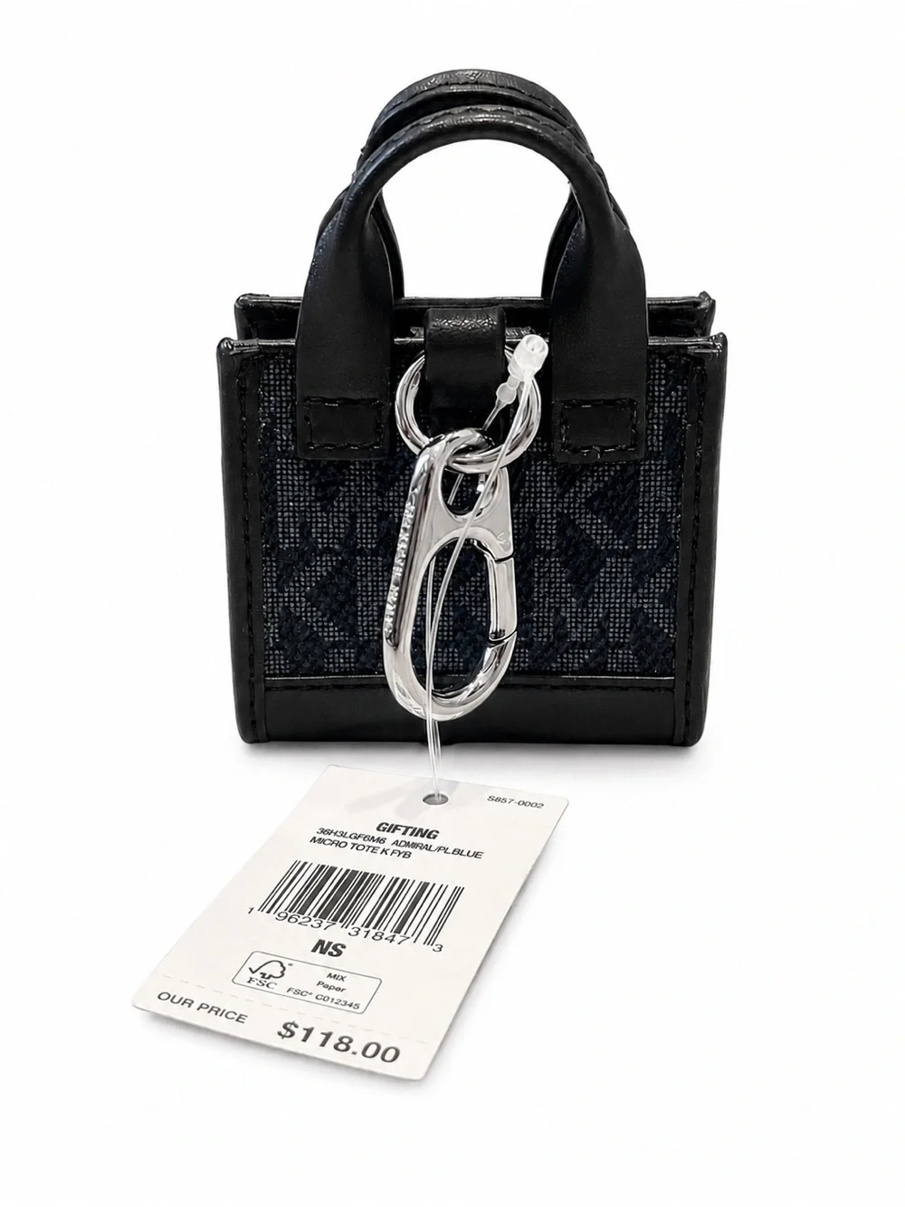 Michael Kors Black/Admiral Blue MK Logo Mini Tote Keychain